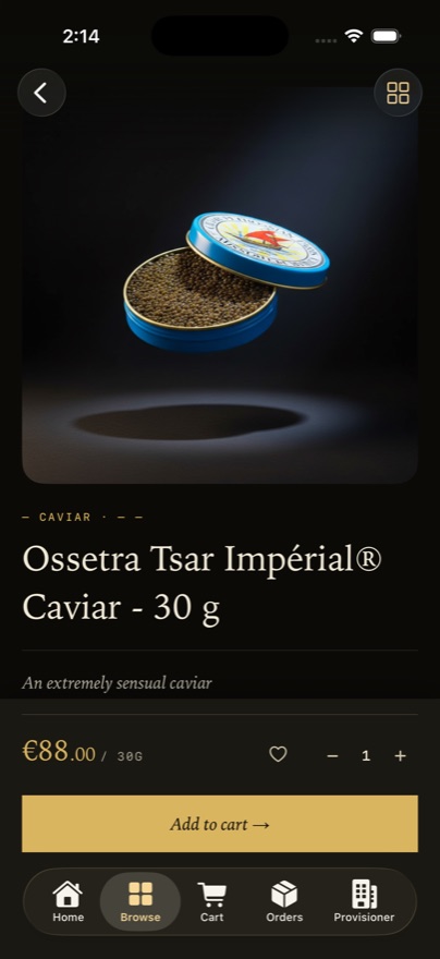Provisions chef app — Ossetra caviar product detail