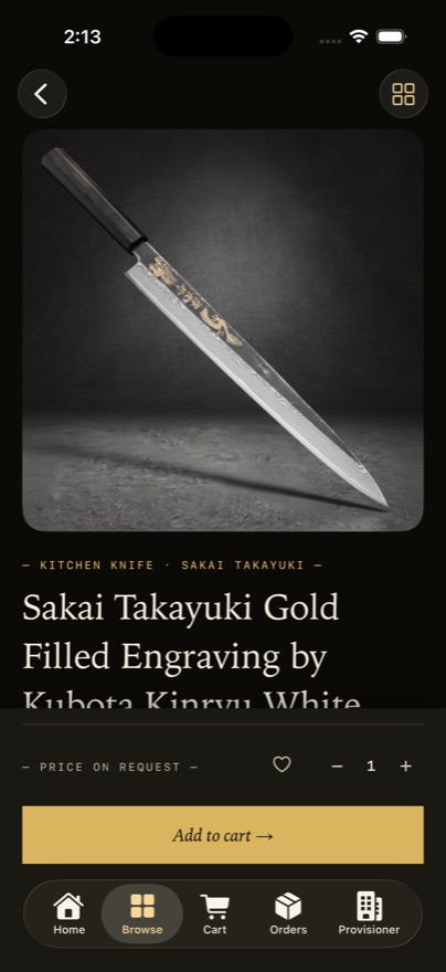 Provisions chef app — Japanese knife product detail