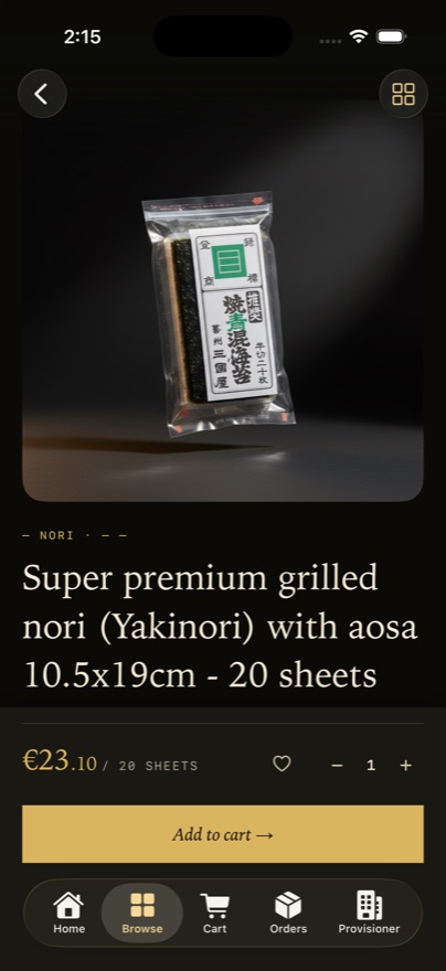 Provisions chef app — premium grilled nori product detail